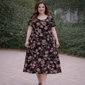Jacqueline Studio | Black Floral Midi Dress V Necline 3XL